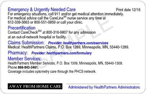HealthPartners ID Card Back 2