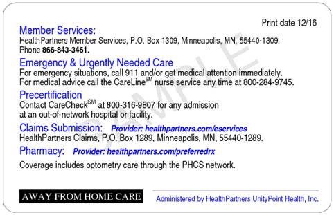 HealthPartners ID Card Back 3